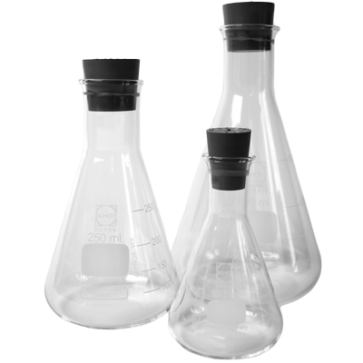 Erlenmeyer Flasks with rubber bung